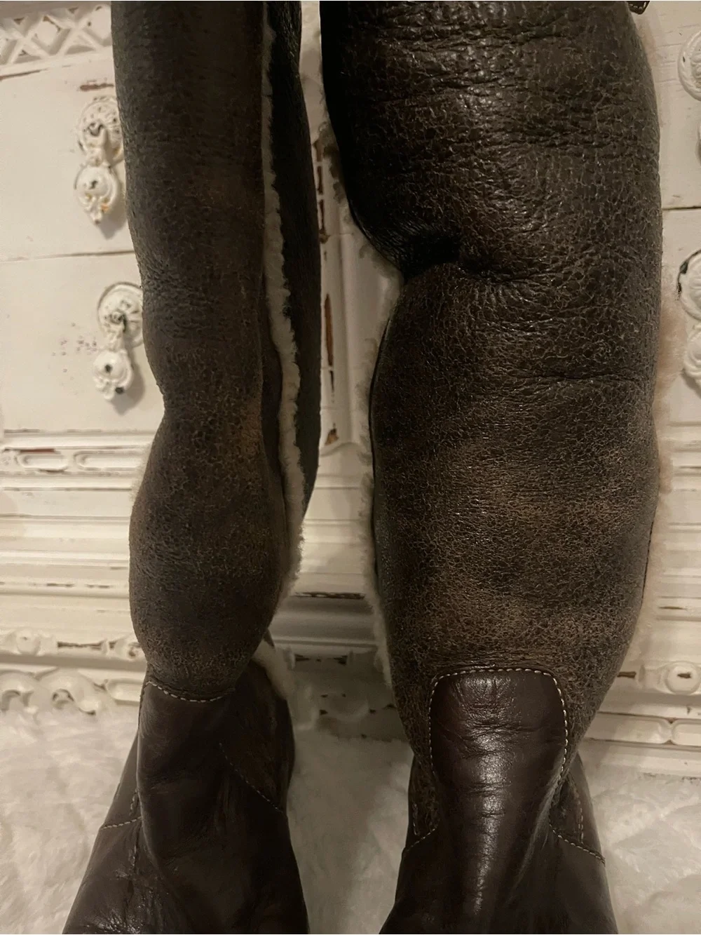 Born Brown Leather Knee High Shearling Boots